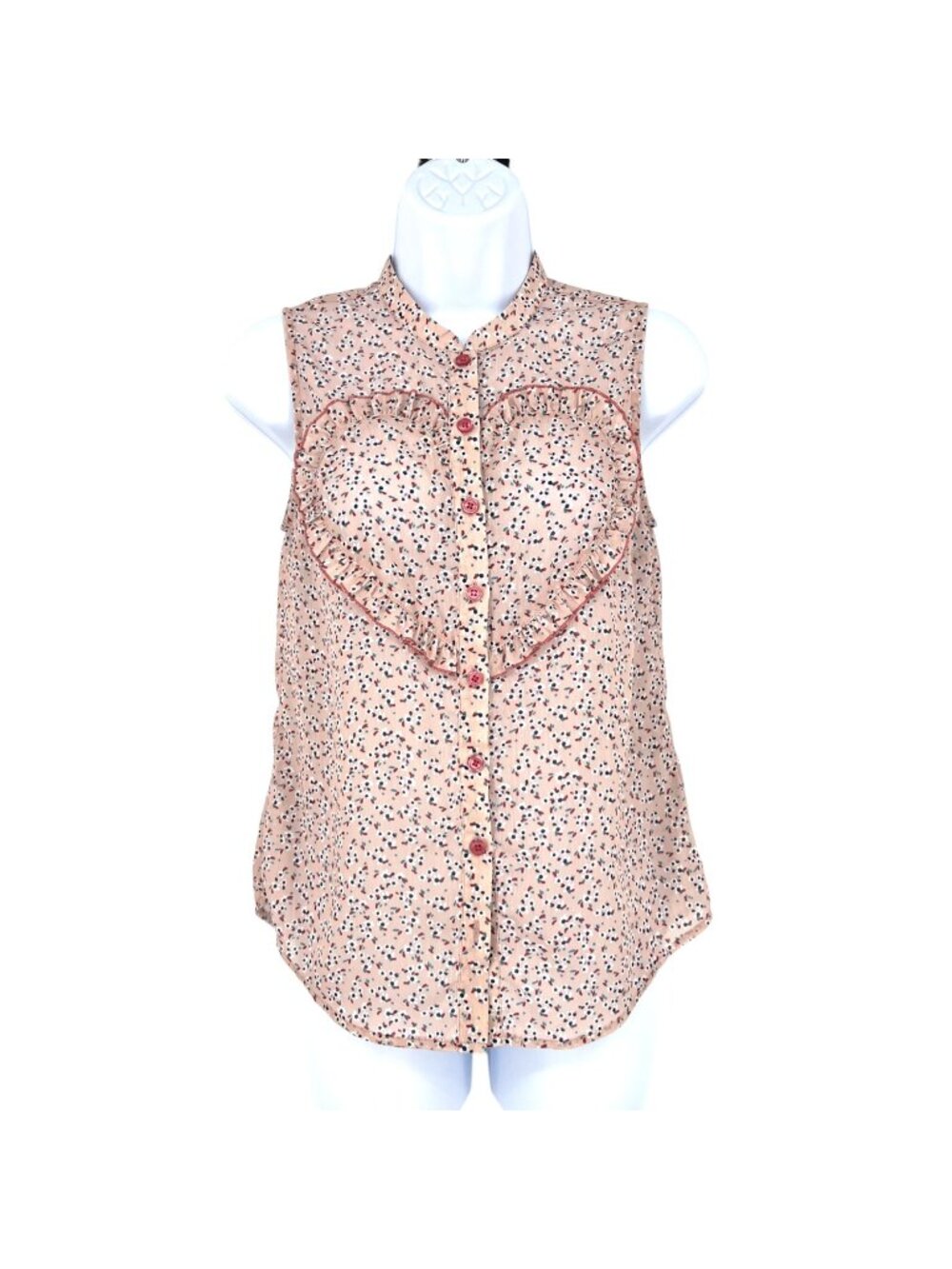 Modcloth Cottagecore Sweet Smart Floral Heart Blouse Pink Size XS